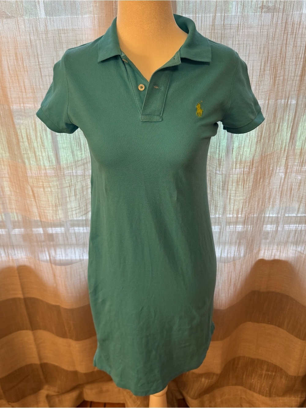 Ralph Lauren Teal Polo Shirt Dress with Yellow Pony Embroidery